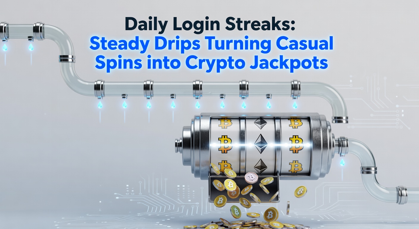 Grafik zeigt eine Kette aus täglichen Login-Belohnungen, die zu einem wachsenden Crypto-Jackpot führen
