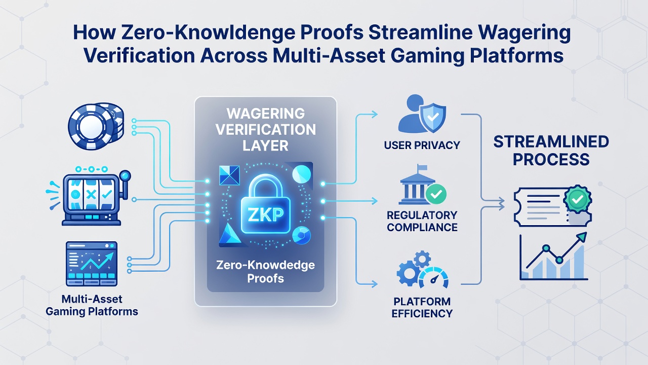 Illustration der Integration von Zero-Knowledge-Proofs in ein Multi-Asset-Gaming-Netzwerk mit Fokus auf Verifizierungsprozesse