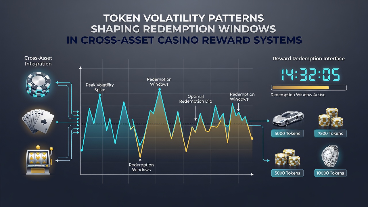 Grafik illustriert Einfluss von Token-Volatilität auf Einlösungsfenster in Casino-Reward-Systemen mit Beispieldaten aus 2026